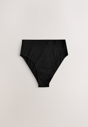 Slip bikini nero a vita alta realizzato in tessuto liscio, con un taglio classico e cuciture minime per un aspetto senza cuciture.