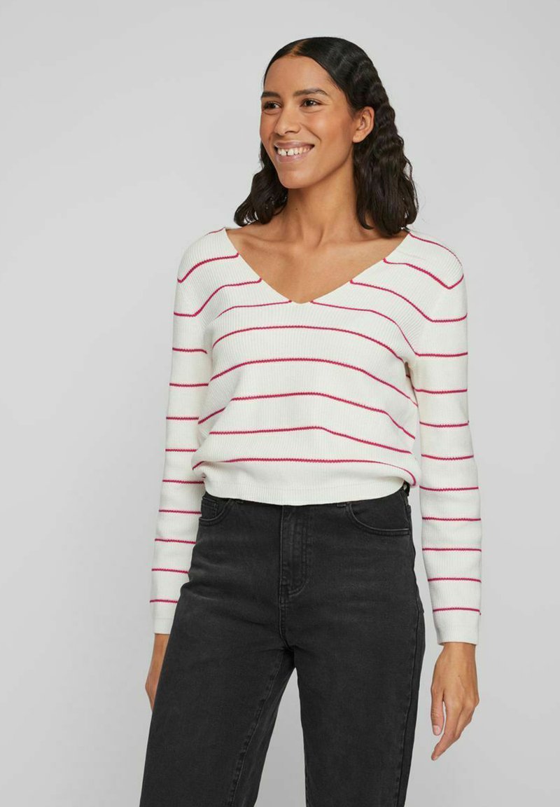 VILA VICHAI V-NECK NOOS - Strikkegenser - white alyssum