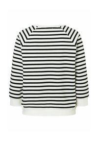 Zwart-wit gestreepte sweatshirt met een ronde halslijn, driekwartmouwen en een effen witte zoom. Zacht, rekbaar materiaal.