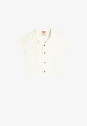 Kortærmet, kravebåden hvid skjorte lavet af tekstureret stof, med knaplukning foran og en enkelt lomme på venstre bryst.