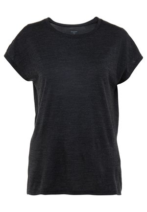 Mørk grå kortermet t-skjorte med rund hals og avslappet passform. Stoffet har et mykt, teksturert utseende.
