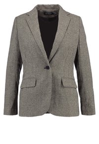 Grå rutiga kavaj med en enkel knapp, två framfickor, slagkrage och en väldefinierad passform. Tyget har en lätt struktur.