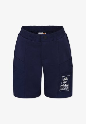 Pantaloni corti blu navy realizzati in tessuto con vita elastica, tasche frontali e una tasca laterale con il logo bianco Timberland.