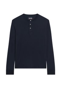 Marine langærmet henley skjorte, lavet af bomuldsstof, med to-knap placket, ribbede manchetter og klassisk pasform. Ingen mønstre eller grafik.