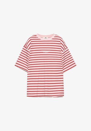 PULL&BEAR, OVERSIZE STRIPED WITH TEXT - T-SHIRT - T-shirt con stampa - mottled light pink