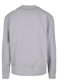 Sweat-shirt gris chiné col rond avec manches longues et poignets et bas côtelés, vu de dos.