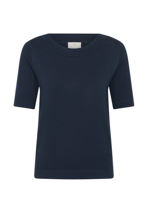 Mornarsko plava kratka majica od pletenine s okruglim izrezom i manžetama na rukavima.