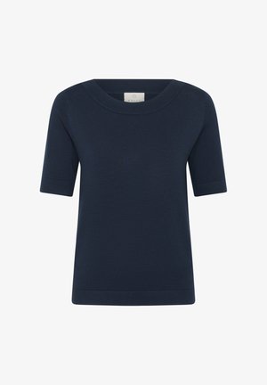 Mornarsko plava kratka majica od pletenine s okruglim izrezom i manžetama na rukavima.