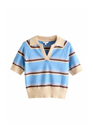 REGULAR FIT - STRIPED SHORT SLEEVE V-NECK - Pólóing - blue & cream