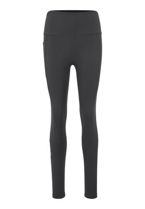 Schwarze sportliche Leggings mit hohem Bund, aus dehnbarem Material. Verfügt über Seitentaschen und ein glattes, figurbetontes Design.