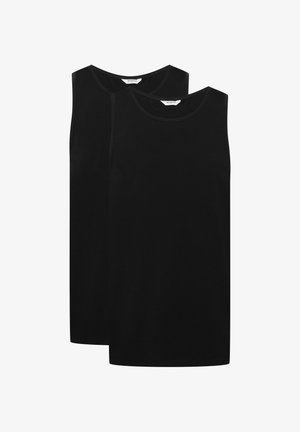 Czarne bawełniane koszulki na ramiączkach, charakteryzujące się klasycznym okrągłym dekoltem, bez rękawów i gładką teksturą. Sprzedawane w parze.
