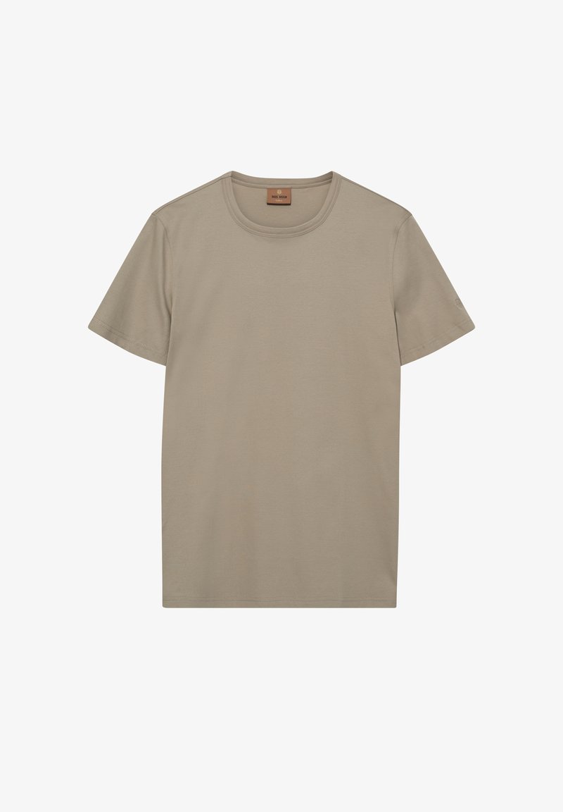 Beige kortærmet t-shirt lavet af blødt bomuldsstof. Rund hals, lige kant og minimale sømdetaljer. Etiket på bagsiden.