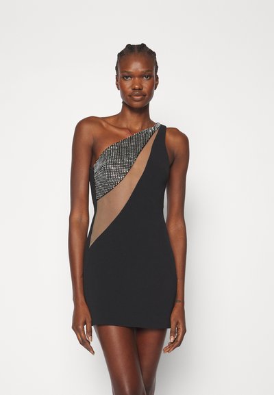 David Koma CRYSTAL NET PANEL ONE SHOULDER MINI DRESS - Koktel haljina / svečana haljina - black/silver