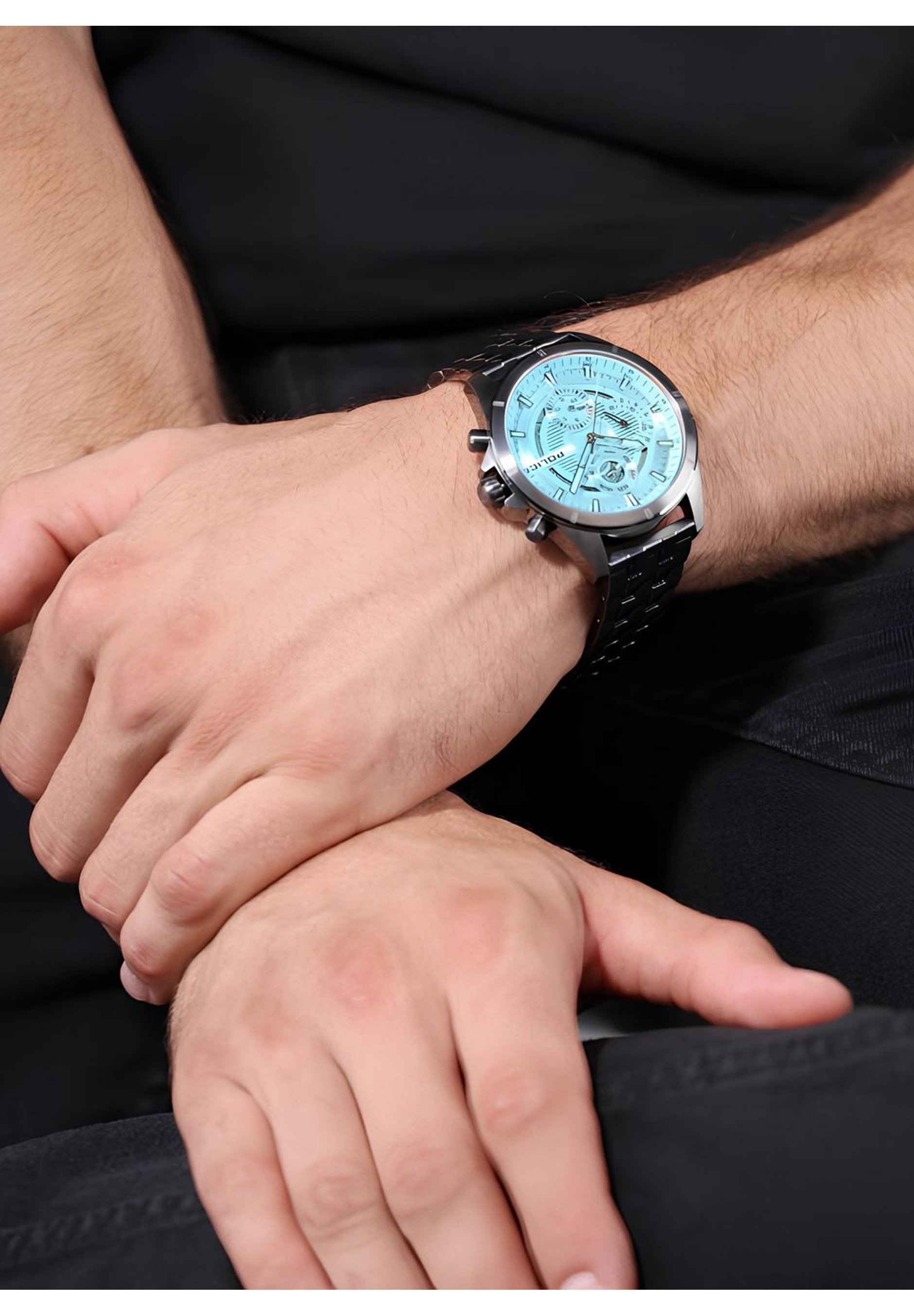 Police Malawi Orologio Uomo PEWJF0004603, Cinturino In Pelle Bianca, Quadrante Grigio Freddo, Vetro Laser Blu, Classico