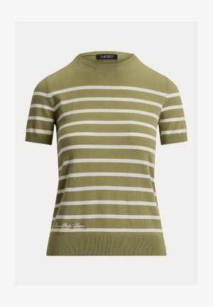 Lauren Ralph Lauren, STRIPED SHORT-SLEEVE SWEATER - Μπλουζάκι με στάμπα - light agave/mascarpone cream