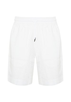 Pantaloni corti bianchi in cotone con vita elasticizzata, chiusura con cordoncino e due tasche laterali. Tessuto morbido con vestibilità comoda.