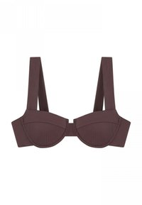 Sujetador burdeos con aros, correas anchas, textura suave, diseño de copas estructuradas y frente sin costuras. Ideal para soporte y comodidad.