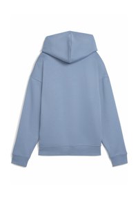 Lichtblauwe hoodie met lange mouwen en een capuchon, weergegeven van de achterkant op een witte achtergrond.
