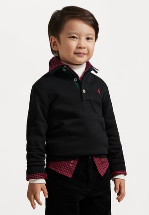 PLAID-TRIM FLEECE POLO-COLLAR SWEATSHIRT UNISEX - Felpa - black