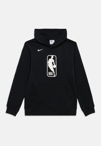Černá mikina s kapucí vyrobená z bavlněné směsi, s přední kapsou a velkým bílým potiskem loga NBA na hrudi. Logo Nike na levém rameni.