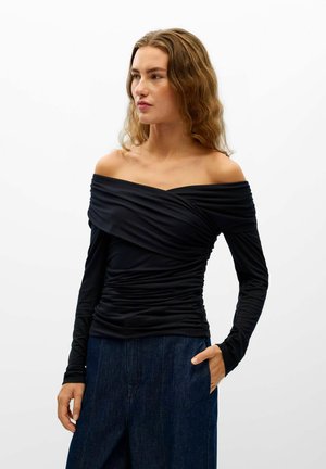 Object, OFF-SHOULDER TOP CROSS OVER - T-shirt à manches longues - mottled black