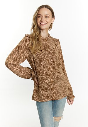 LANGARM IMANE - Button-down blouse - dunkelkamel beige