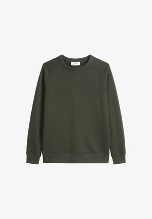 Olivegrüner Sweatshirt aus weichem Baumwollmix, mit klassischem Rundhalsausschnitt, Raglanärmeln und gerippten Bündchen und Saum.