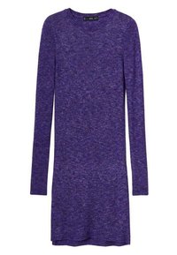 Pitkähihaista, violettia neulemekkoa, jossa on pyöreä pääntie ja rento istuvuus. Mekko on valmistettu teksturoidusta kankaasta ja siinä on suora helma.