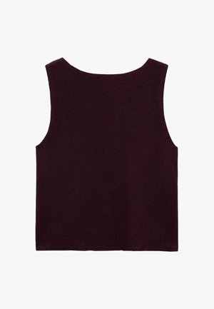 Burgundy ärmlös stickad topp med en vid halsringning och en figursydd silhuett, med en slät yta och utan synliga detaljer.