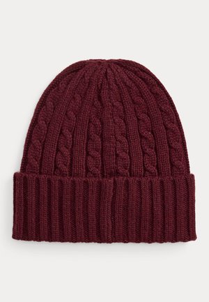 Lauren Ralph Lauren, EMBROIDERED-LOGO CABLE-KNIT BEANIE - Плетена шапка - dark garnet