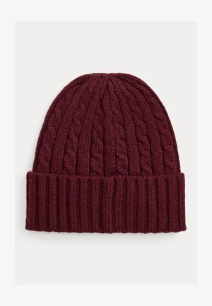 Lauren Ralph Lauren, EMBROIDERED-LOGO CABLE-KNIT BEANIE - Bonnet - dark garnet