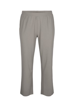 Svetlo sive kratke hlače iz gladkega, raztegljivega materiala. Imajo elastičen pas in raven kroj hlačnice.