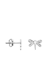 Silvriga stiftörhängen med en fjärilsdesign och intrikata utstansade mönster. Fästena är runda med säkra bakstycken.