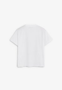 White cotton t-shirt with short sleeves, crew neckline, and a relaxed fit. Smooth texture with straight hemline and no patterns.