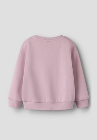 Felpa rosa in mélange di cotone con scollo rotondo, spalle scese e polsini e orlo a coste. Tessuto morbido con finitura liscia.