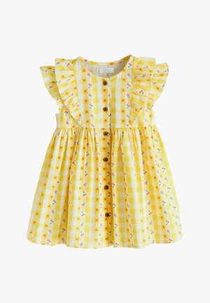 Next, REGULAR FIT - DOUBLE RUFFLE SLEEVE DRESS . - Nappali ruha - pastel yellow check