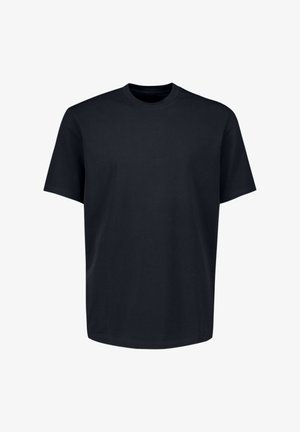 Plain black short-sleeve crew neck t-shirt displayed on a white background, with a relaxed fit and no visible logos or designs.