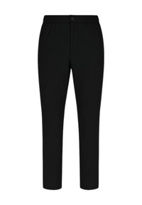 Pantaloni neri con vita elastica, chiusura frontale con bottone e design a gamba dritta. Realizzati in un tessuto morbido e leggero.