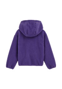 Violetas vilnas kapuces džemperis ar teksturētu virsmu, ar kapuci un garām piedurknēm, pabeigts ar ribotām piedurknēm un apakšmalu.