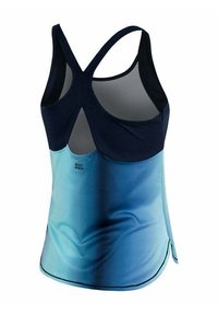 Top da donna in blu navy e sfumatura di blu. Realizzato in tessuto traspirante con design a racerback e schiena in rete per una migliore ventilazione. Caratterizzato da un dettaglio con logo.