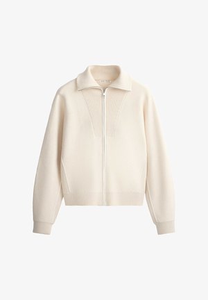 OYSHO, HIGH-NECK MIXED KNIT JACKET - Cardigan - ecru