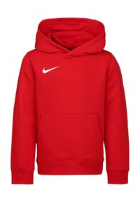 Sudadera roja de Nike con un logo blanco, un bolsillo frontal tipo pouch y una capucha amplia. Fabricada con un tejido suave y con puños y dobladillo acanalados.