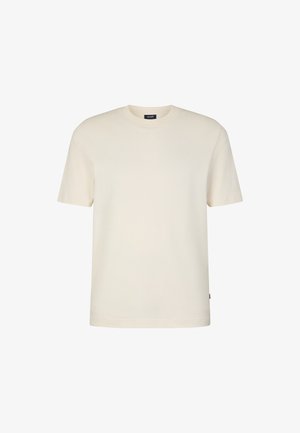Crème korte mouwen t-shirt van zachte katoen, met een ronde hals, een minimalistisch logo op de borst en een recht gesneden ontwerp.