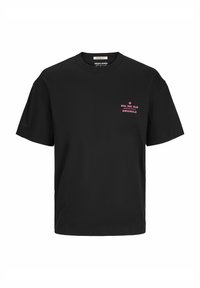 Sort kortærmet T-shirt lavet af bomuld, med et pink trykt logo "SOL DEL SUR" på venstre bryst. Lige snit og blød tekstur.