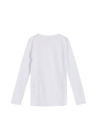 Pulover alb tricotat cu mâneci lungi, decolteu rotund și model texturat. Dispune de tiv și manșete ribbate pentru un plus de detaliu.