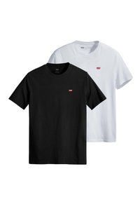 To Levi's crew neck t-shirts, en sort og en hvid, hver med et lille rødt Levi's-logo på venstre bryst.