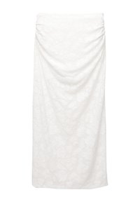 Gonna bianca drappeggiata con un motivo floreale testurizzato, tessuto morbido e orlo dritto. Il design presenta pieghe delicate per un tocco di dettaglio in più.