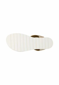 Infradito con un upper marrone testurizzato e una suola in gomma bianca a righe. Il design include la punta aperta e uno stile slip-on per una facile vestibilità.