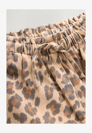 Auduma ar leoparda rakstu, ar savilkamu elastīgo jostu un auklu. Zemes toņi: brūngans, brūns un melns ar fakturētu virsmu.