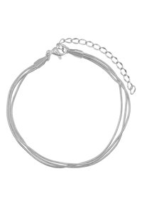 Bracciale multistrato in argento con un design testurizzato, dotato di chiusura a gancio e catena regolabile per personalizzare la misura.